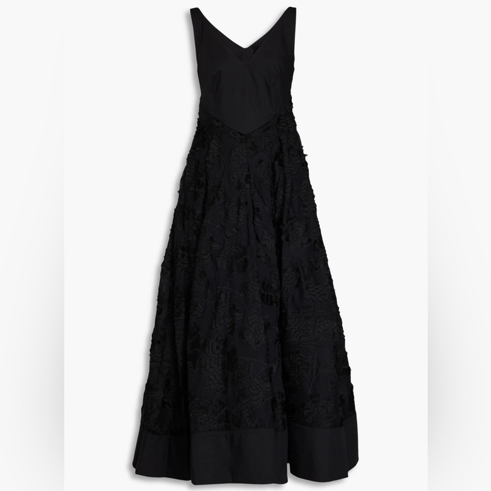 Huishan Zhang Marianela Cutout Embroidered Cotton V Neck Midi Dress